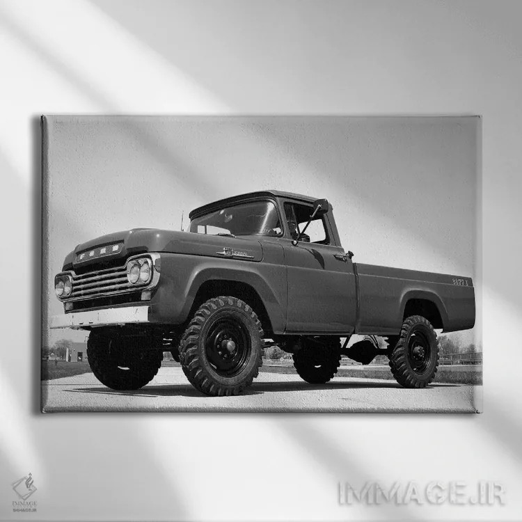 تابلو فورد F-250 چهارچرخ ۱۹۵۹ اثر هنرمند ناشناس - نمای روبهرو روی دیوار