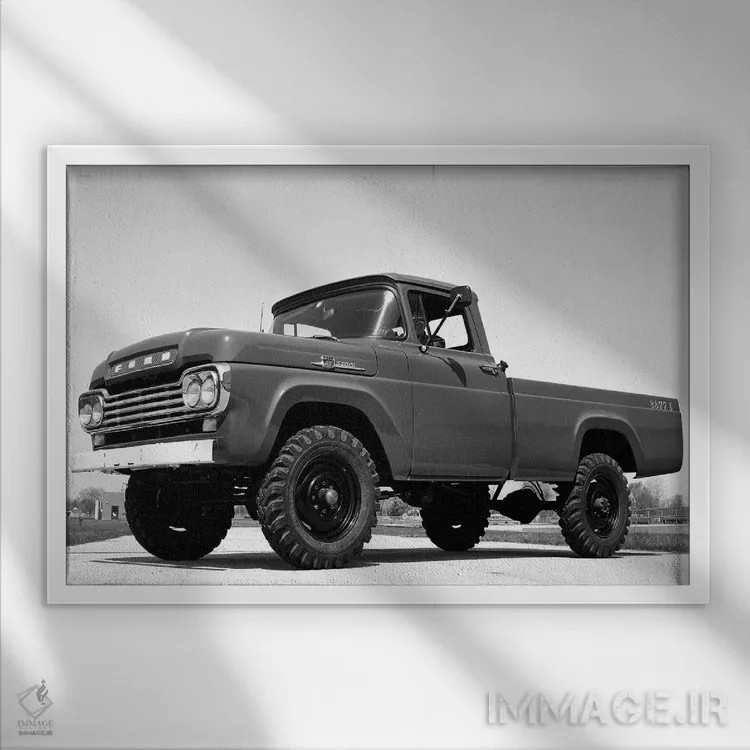 تابلو فورد F-250 چهارچرخ ۱۹۵۹ اثر هنرمند ناشناس - نمای قابدار سفید
