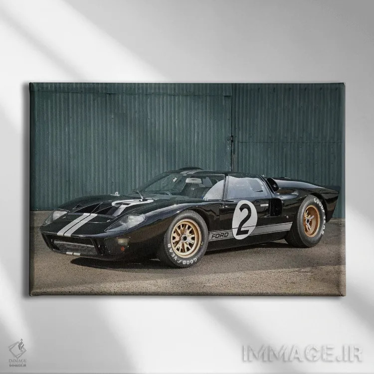 تابلو فورد GT40 لمانز، ۱۹۶۶ (خودرو مسابقه) اثر هنرمند ناشناس - نمای روبهرو روی دیوار