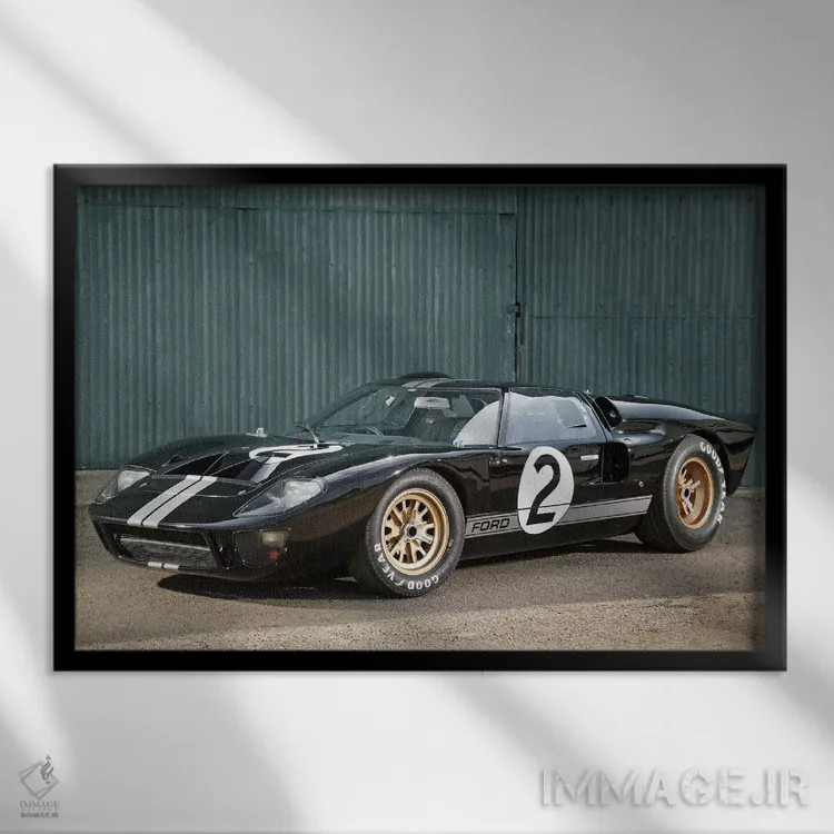 تابلو فورد GT40 لمانز، ۱۹۶۶ (خودرو مسابقه) اثر هنرمند ناشناس - نمای قابدار مشکی