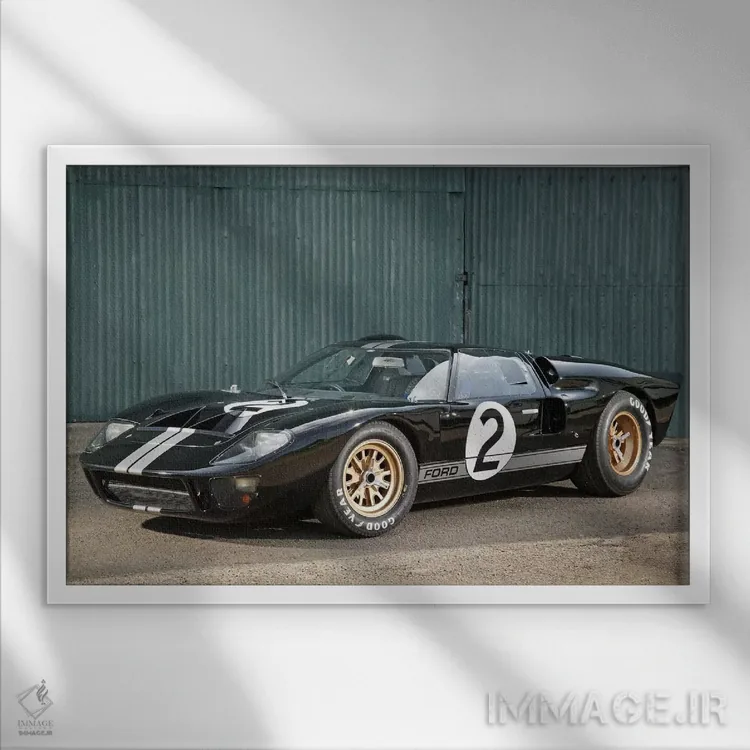 تابلو فورد GT40 لمانز، ۱۹۶۶ (خودرو مسابقه) اثر هنرمند ناشناس - نمای قابدار سفید