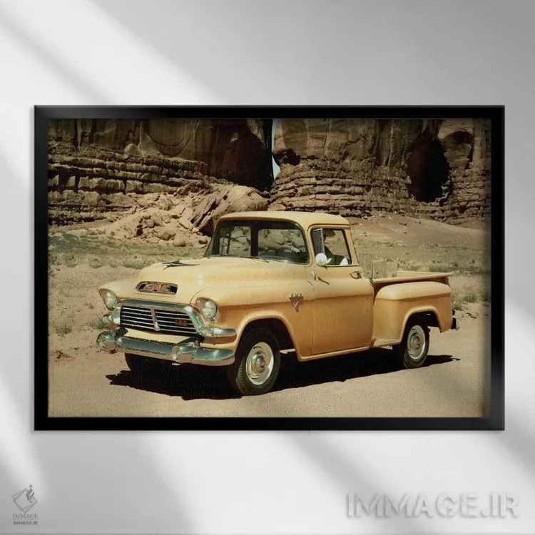تابلو وانت نیمتنی GMC سری ۱۰۰ مدل ۱۹۵۷ اثر هنرمند ناشناس - نمای قابدار مشکی