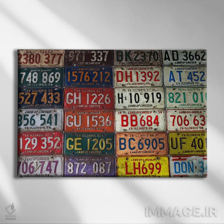 تابلو پلاکهای ایالتی خودرو اثر هنرمند ناشناس - نمای روبهرو روی دیوار