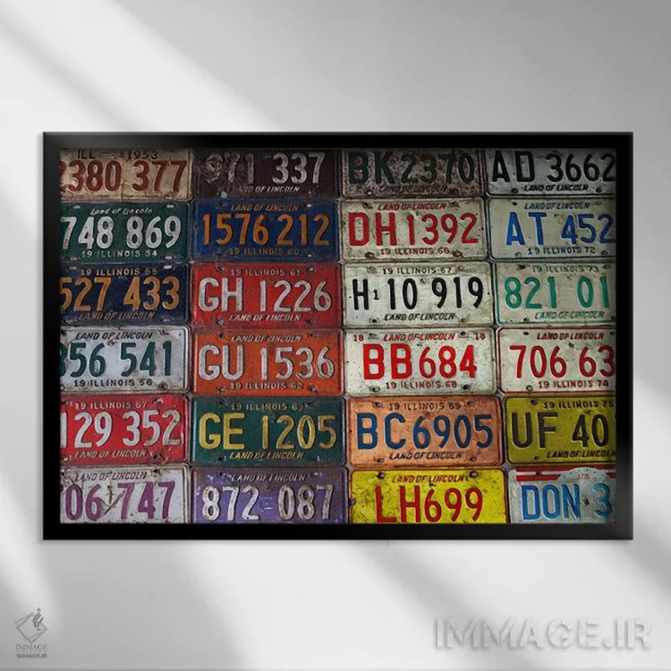 تابلو پلاکهای ایالتی خودرو اثر هنرمند ناشناس - نمای قابدار مشکی