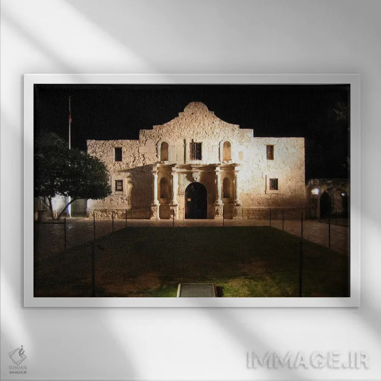 تابلو آلامو (دژ معروف تگزاس) اثر هنرمند ناشناس - نمای قابدار سفید