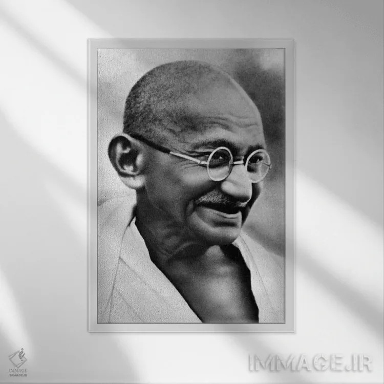 تابلو پرترهٔ گاندی اثر هنرمند ناشناس - نمای قابدار سفید