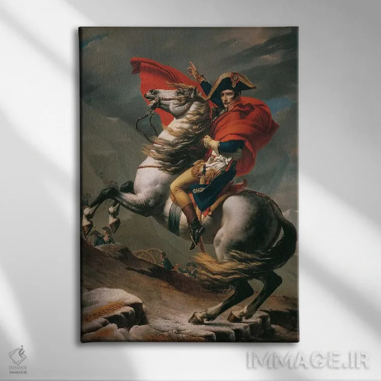 تابلو ناپلئون در حال عبور از آلپ اثر ژاک لویی داوید (نقاش نئوکلاسیک فرانسه) - نمای روبهرو روی دیوار