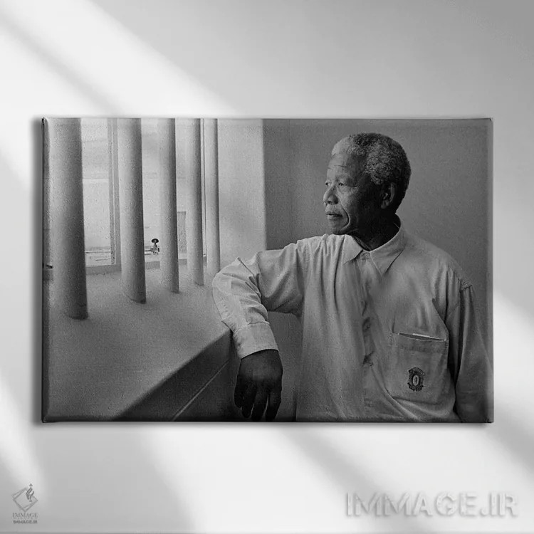 تابلو پرترهٔ نلسون ماندلا اثر هنرمند ناشناس - نمای روبهرو روی دیوار