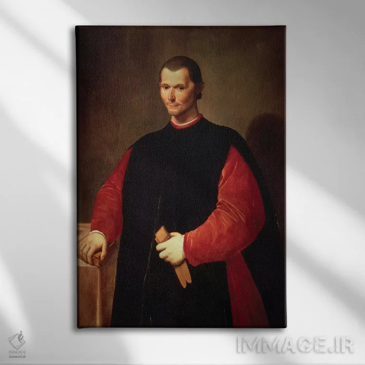 تابلو پرترهٔ نیکولو ماکیاولی اثر هنرمند ناشناس - نمای روبهرو روی دیوار