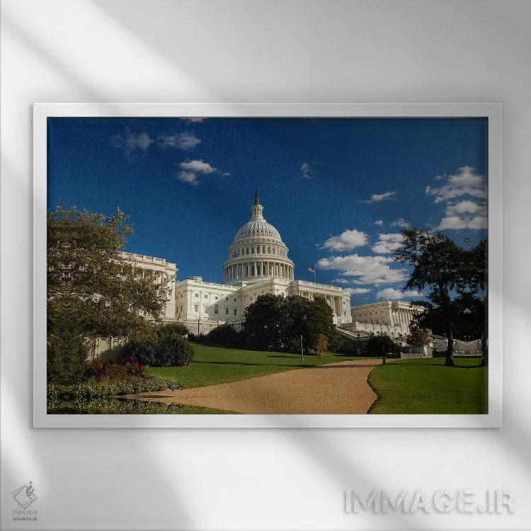 تابلو ساختمان کپیتال (کنگرهٔ آمریکا) اثر هنرمند ناشناس - نمای قابدار سفید