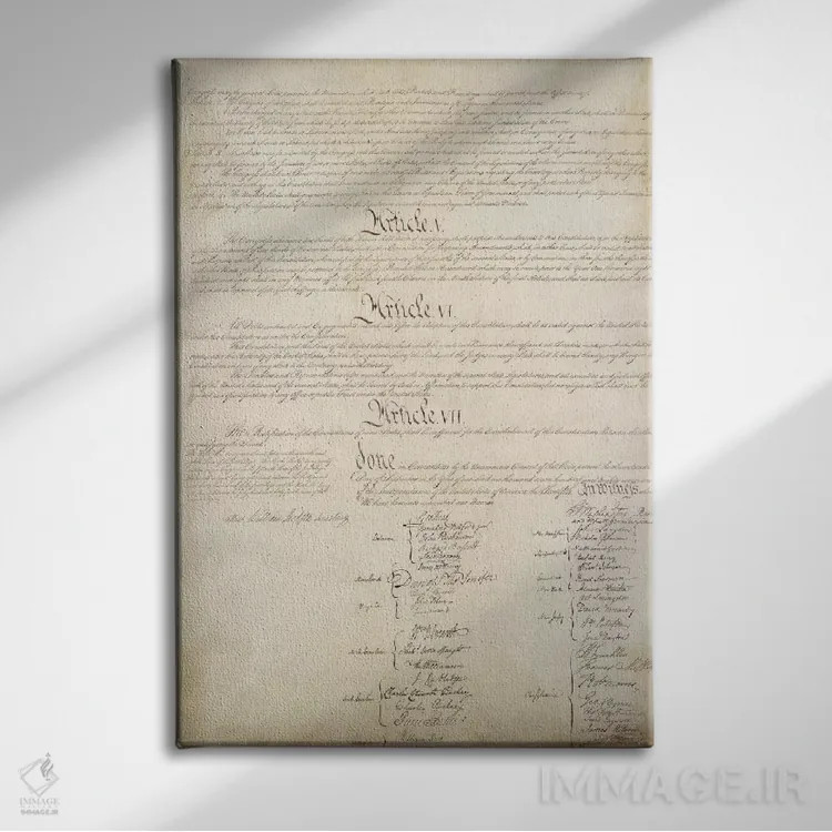 تابلو امضاهای سند قانون اساسی اثر هنرمند ناشناس - نمای روبهرو روی دیوار