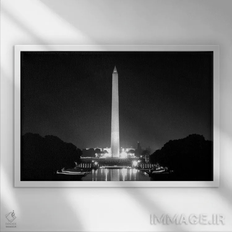 تابلو بنای یادبود واشنگتن اثر هنرمند ناشناس - نمای قابدار سفید