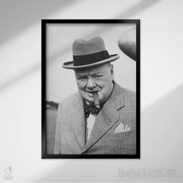 تابلو پرترهٔ وینستون چرچیل اثر هنرمند ناشناس - نمای قابدار مشکی
