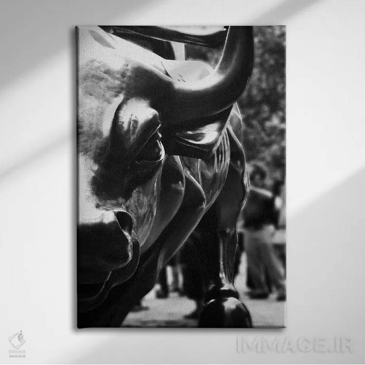 تابلو نمای نزدیک از گاو وال استریت اثر هنرمند ناشناس - نمای روبهرو روی دیوار