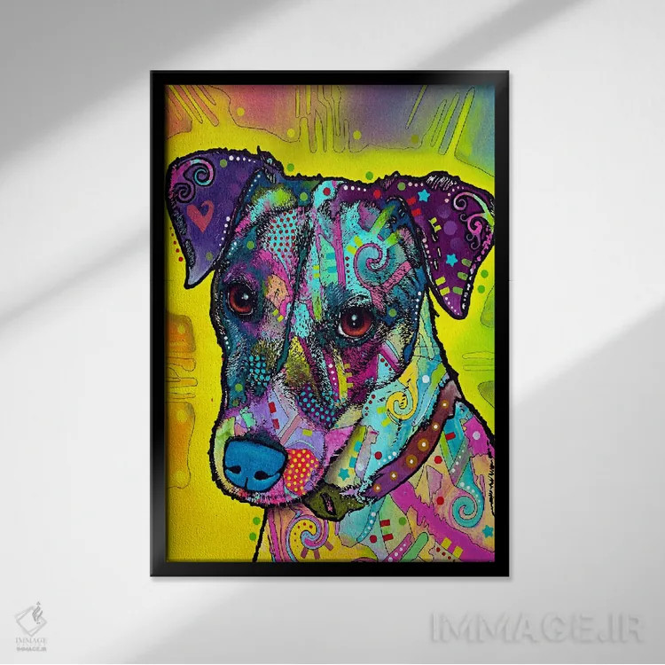 تابلو سگ جک راسل اثر باور روسو - نمای قابدار مشکی