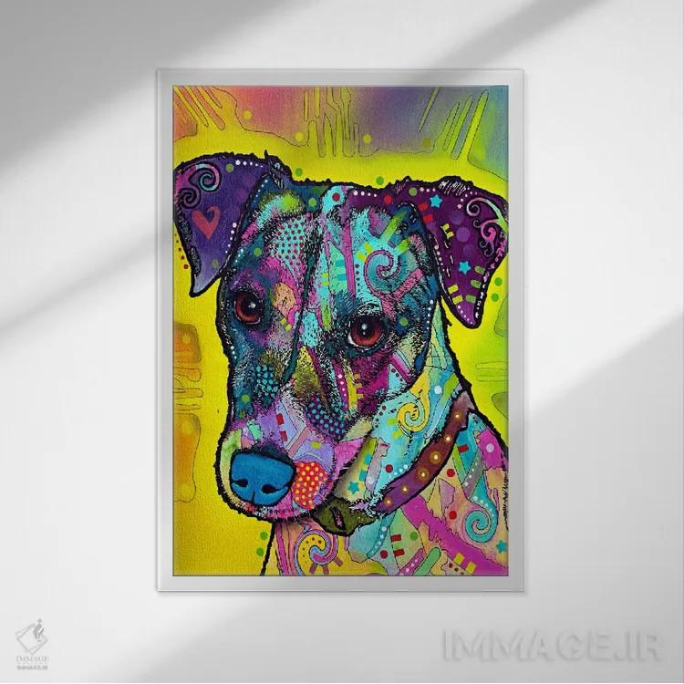 تابلو سگ جک راسل اثر باور روسو - نمای قابدار سفید