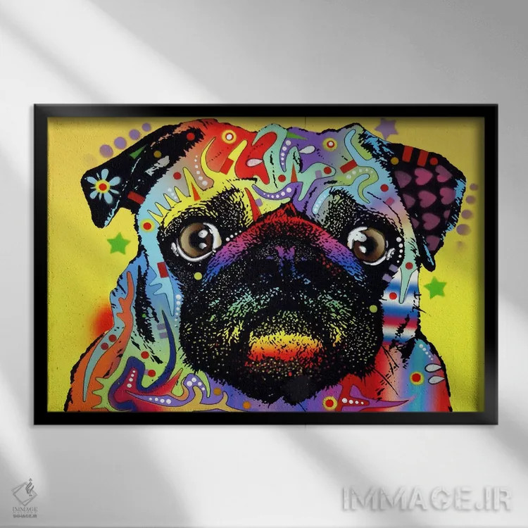 تابلو سگ پاگ اثر باور روسو - نمای قابدار مشکی