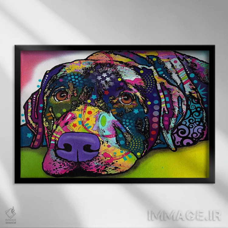 تابلو لابرادور باهوش اثر باور روسو - نمای قابدار مشکی