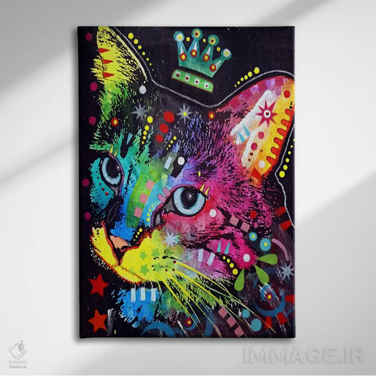 تابلو گربهٔ متفکر تاجدار اثر باور روسو - نمای روبهرو روی دیوار