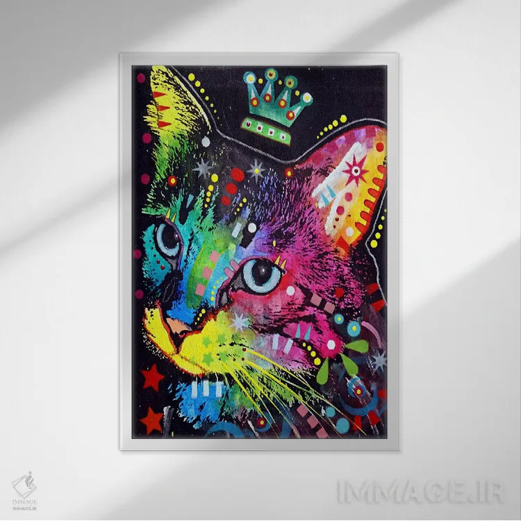 تابلو گربهٔ متفکر تاجدار اثر باور روسو - نمای قابدار سفید