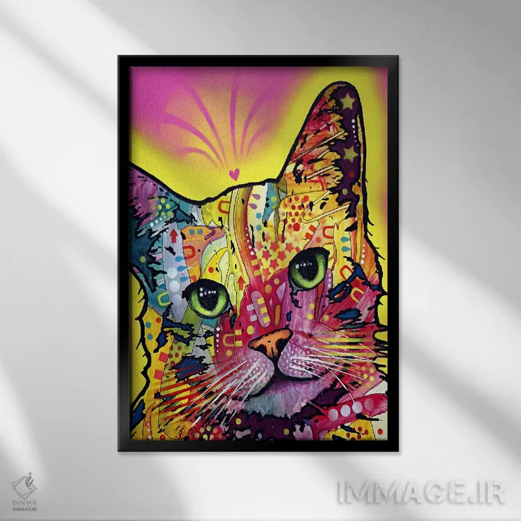 تابلو گربهٔ مایل اثر باور روسو - نمای قابدار مشکی