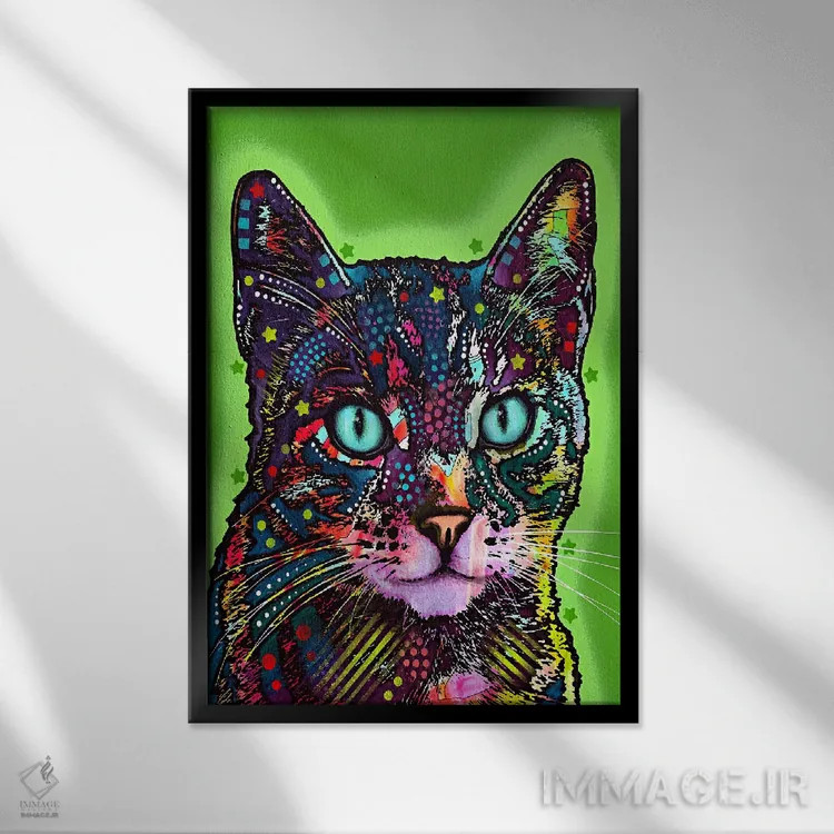 تابلو گربهٔ هوشیار اثر باور روسو - نمای قابدار مشکی