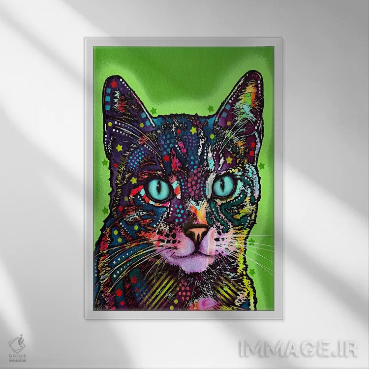 تابلو گربهٔ هوشیار اثر باور روسو - نمای قابدار سفید