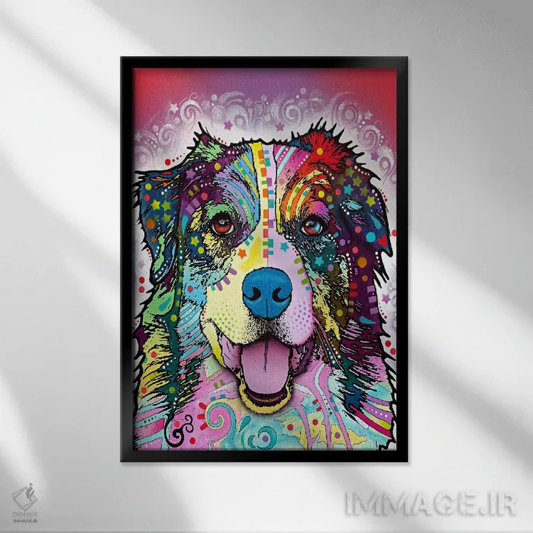 تابلو سگ شپرد استرالیایی اثر باور روسو - نمای قابدار مشکی