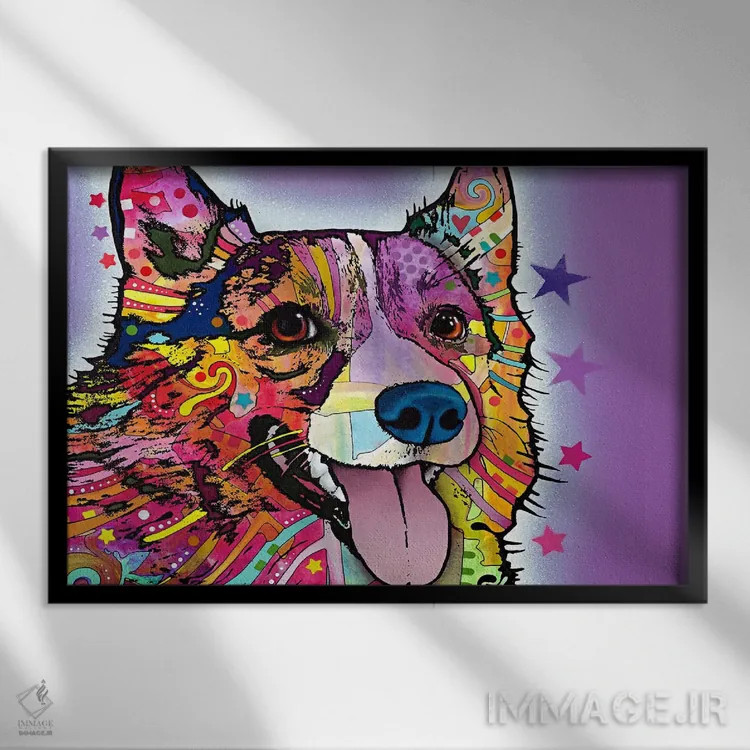 تابلو کورگی (سگ نژاد کورگی) اثر باور روسو - نمای قابدار مشکی