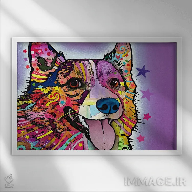 تابلو کورگی (سگ نژاد کورگی) اثر باور روسو - نمای قابدار سفید