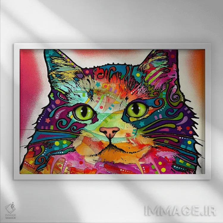 تابلو گربهٔ رگامافین (نژاد گربه) اثر باور روسو - نمای قابدار سفید