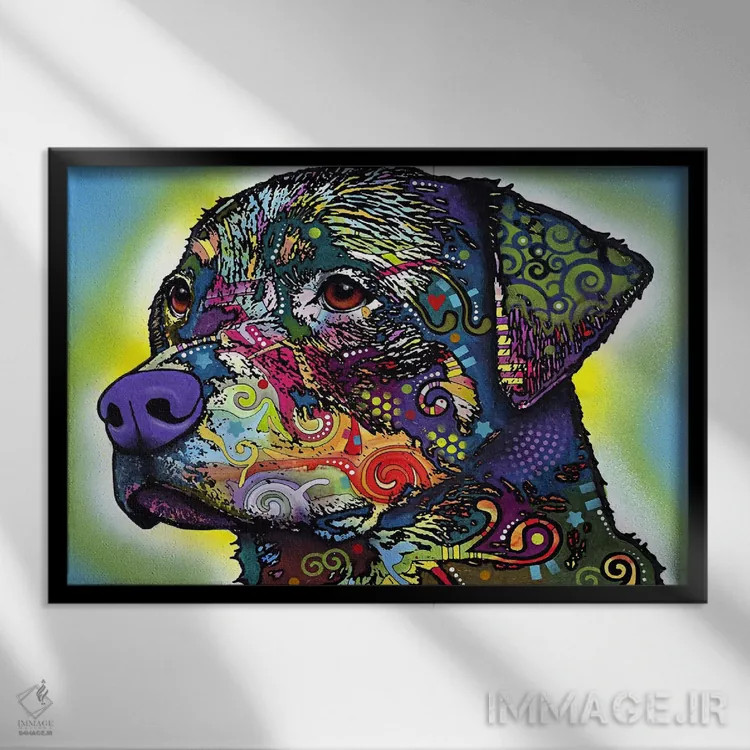 تابلو روتوایلر (سگ نژاد روتوایلر) اثر باور روسو - نمای قابدار مشکی