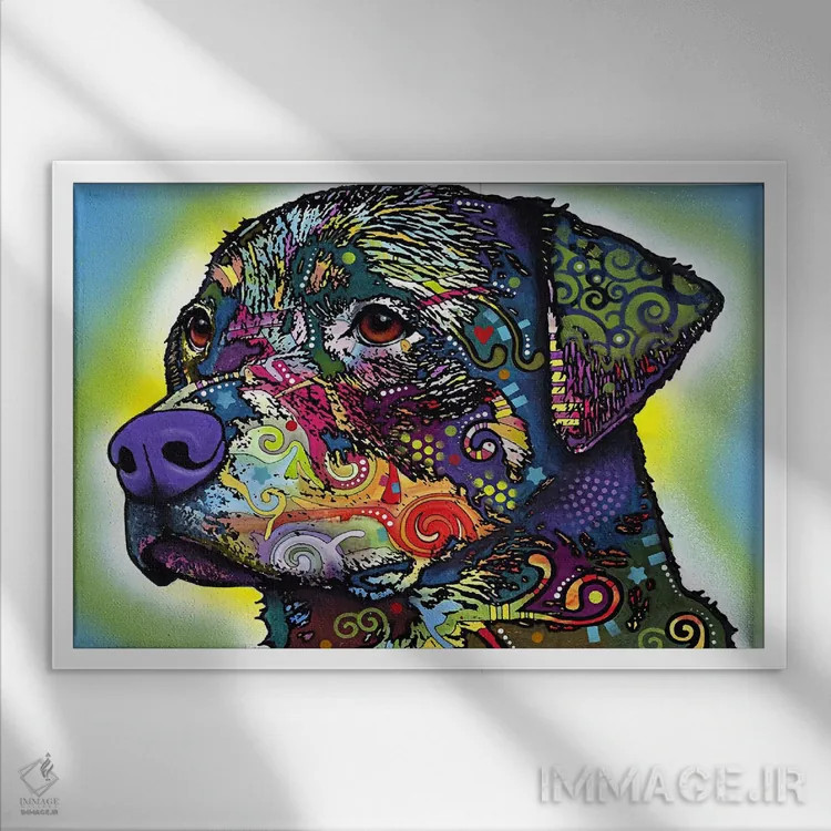 تابلو روتوایلر (سگ نژاد روتوایلر) اثر باور روسو - نمای قابدار سفید