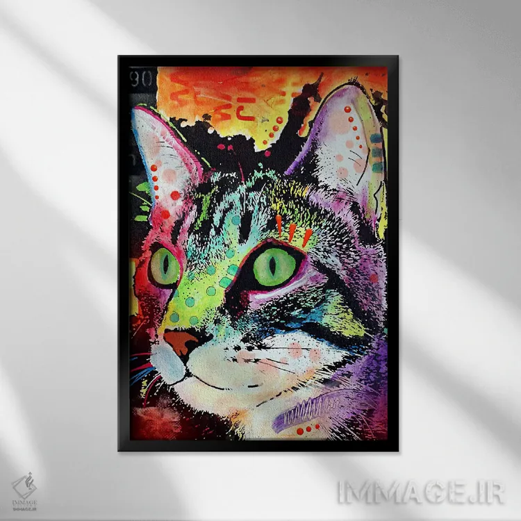 تابلو گربهٔ کنجکاو اثر باور روسو - نمای قابدار مشکی