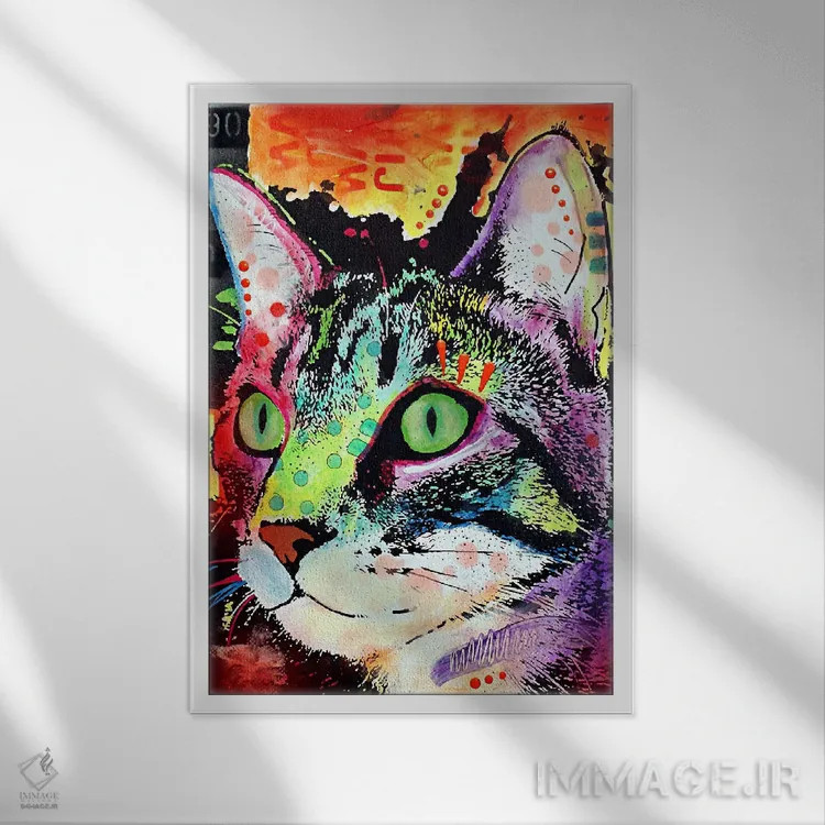 تابلو گربهٔ کنجکاو اثر باور روسو - نمای قابدار سفید