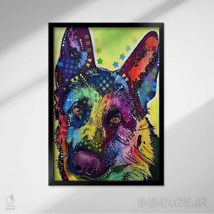 تابلو شپرد آلمانی (سگ ژرمن شپرد) اثر باور روسو - نمای قابدار مشکی