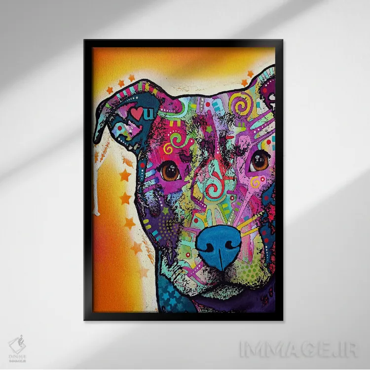 تابلو پیت بول قلبی (سگ با طرح قلبی) اثر باور روسو - نمای قابدار مشکی