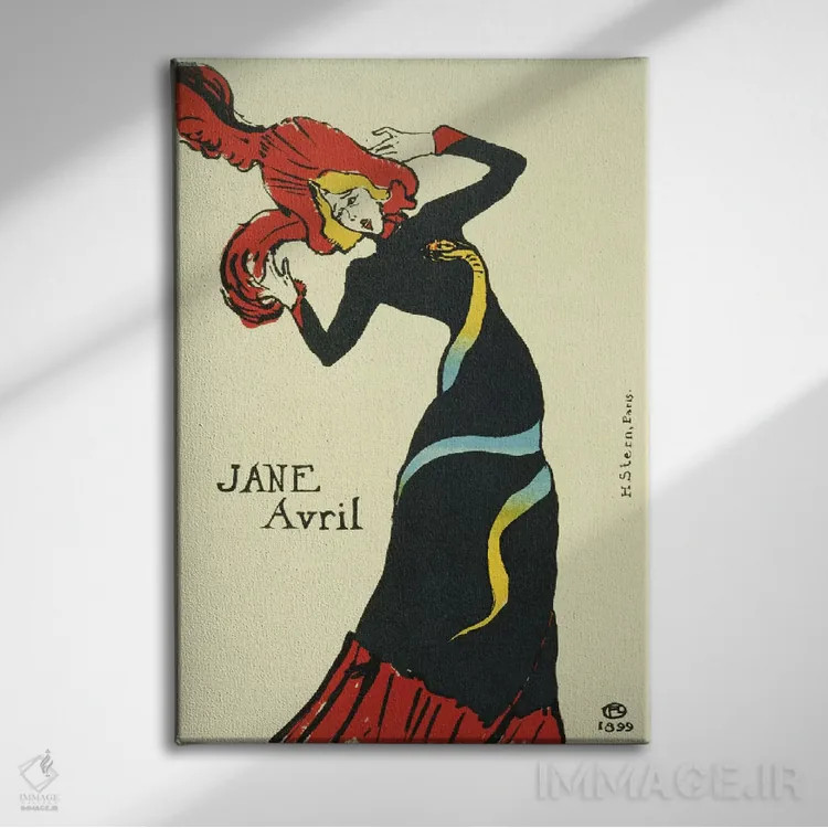 تابلو پوستر قدیمی جین آوریل اثر آنری دو تولوز-لوترک - نمای روبهرو روی دیوار