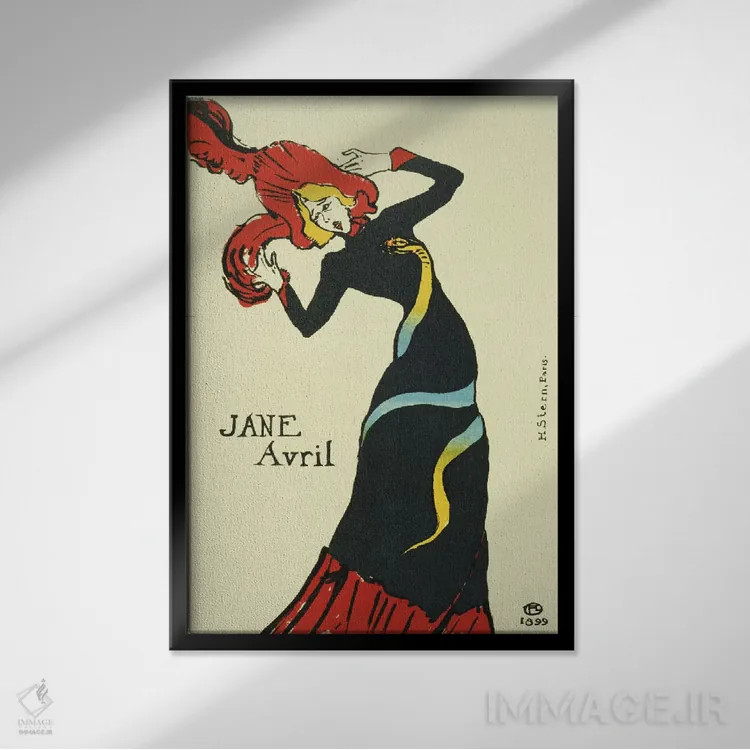 تابلو پوستر قدیمی جین آوریل اثر آنری دو تولوز-لوترک - نمای قابدار مشکی