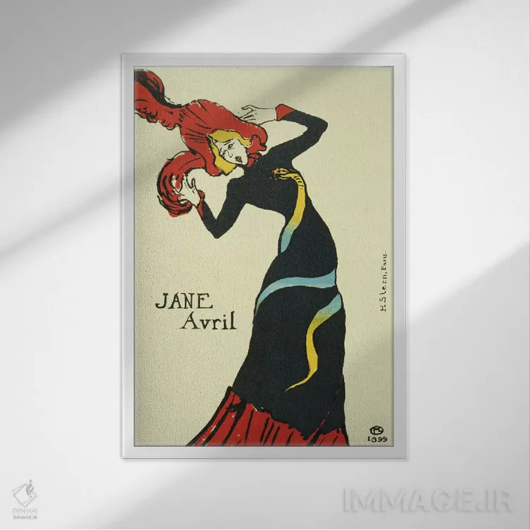 تابلو پوستر قدیمی جین آوریل اثر آنری دو تولوز-لوترک - نمای قابدار سفید