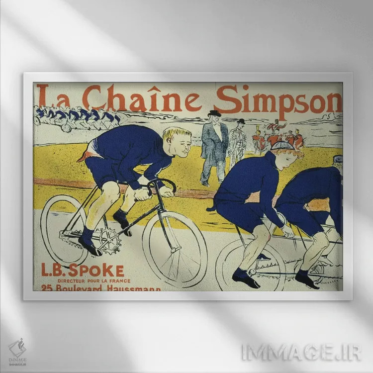 تابلو پوستر تبلیغاتی قدیمی دوچرخه "سیمپسون لا چین" اثر آنری دو تولوز-لوترک - نمای قابدار سفید