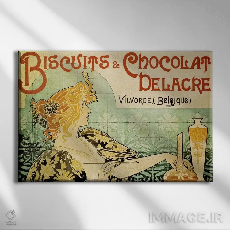 تابلو پوستر قدیمی بیسکویت و شکلات دلاکغ اثر آنری پریوه-لیومون - نمای روبهرو روی دیوار