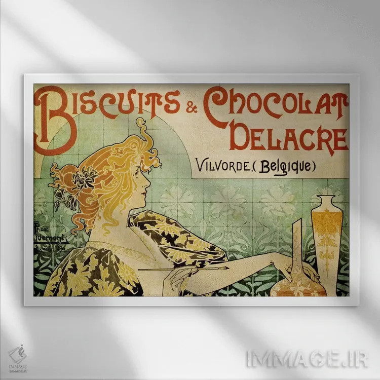 تابلو پوستر قدیمی بیسکویت و شکلات دلاکغ اثر آنری پریوه-لیومون - نمای قابدار سفید
