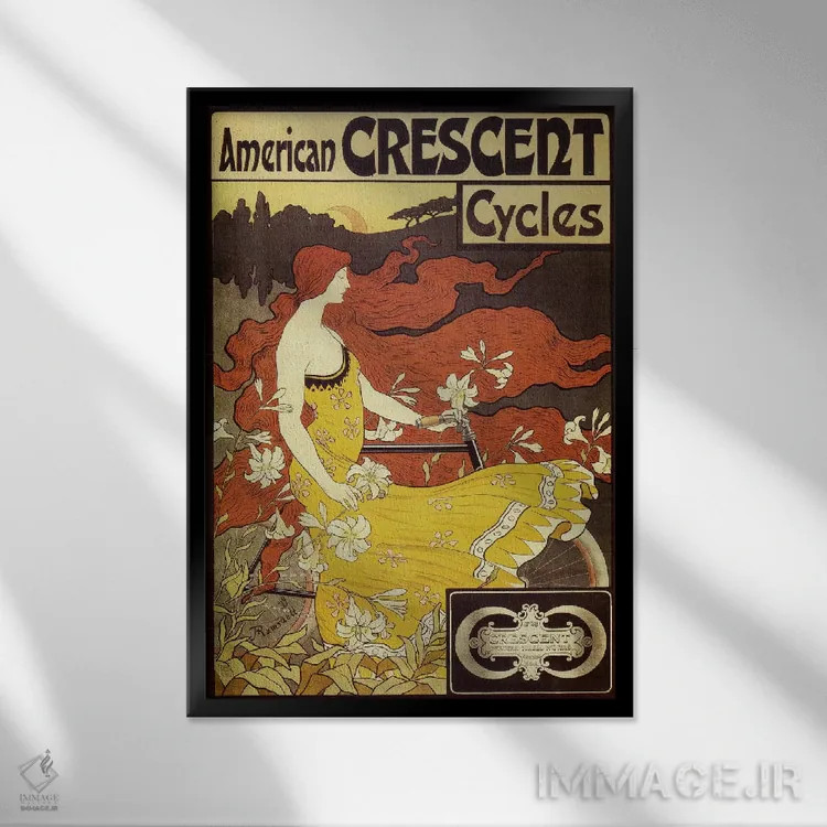 تابلو پوستر قدیمی دوچرخههای آمریکایی کرسنت اثر فرد رمزدل - نمای قابدار مشکی