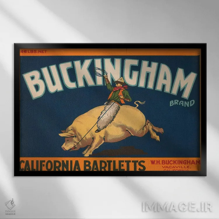 تابلو پوستر قدیمی برچسب بارتلت کالیفرنیا باکینگهام اثر هنرمند ناشناس - نمای قابدار مشکی