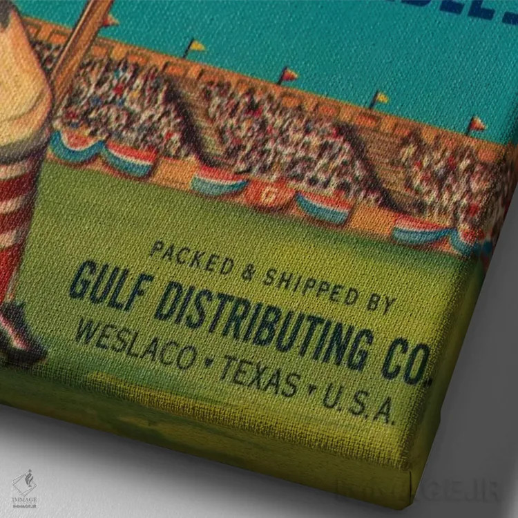 تابلو پوستر قدیمی برچسب سبزیجات تگزاس برند سیف هیت اثر هنرمند ناشناس - نمای نزدیک بافت بوم