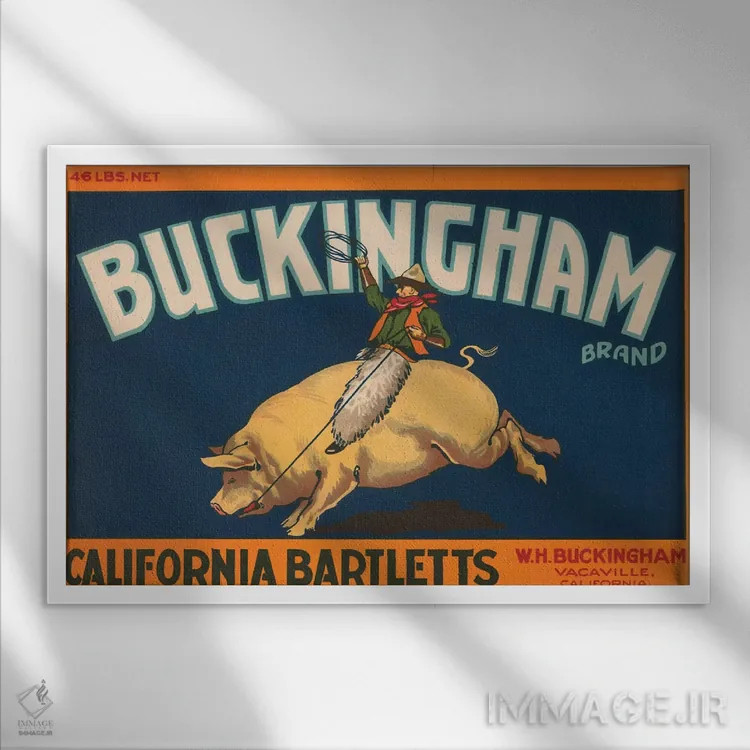 تابلو پوستر قدیمی برچسب بارتلت کالیفرنیا باکینگهام اثر هنرمند ناشناس - نمای قابدار سفید