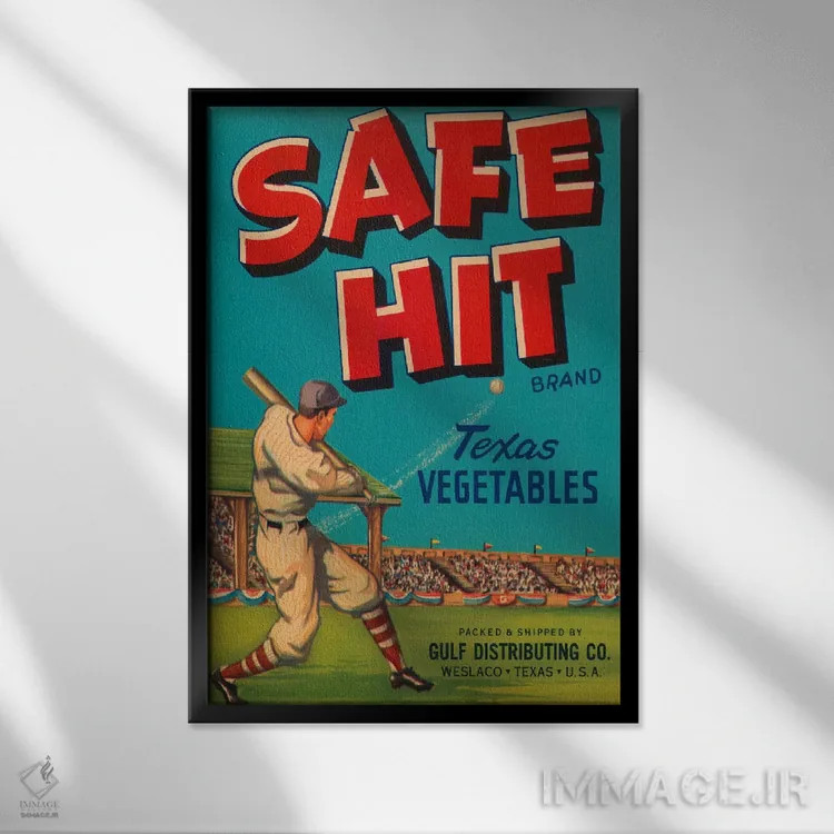 تابلو پوستر قدیمی برچسب سبزیجات تگزاس برند سیف هیت اثر هنرمند ناشناس - نمای قابدار مشکی