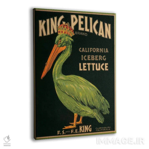 تابلو پوستر قدیمی برچسب کاهوی کالیفرنیا برند شاه پلیکَن اثر هنرمند ناشناس - نمای پرسپکتیو محصول