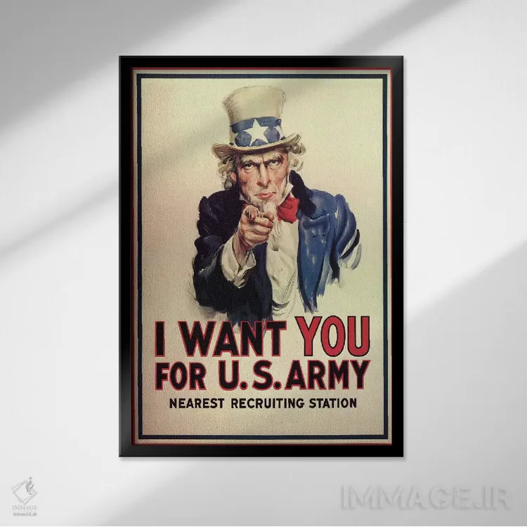 تابلو پوستر قدیمی دایی سام: من تو را میخواهم! (اثر جی.ام. فلاگ) اثر جی. ام. فِلَگ - نمای قابدار مشکی